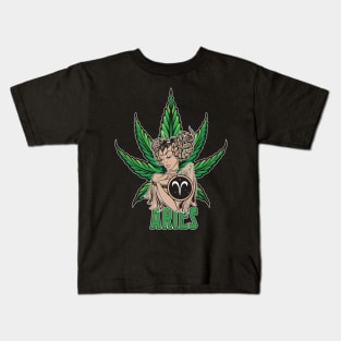 Aries Weed Shirt, Zodiac Cannabis, Aries Marijuana Shirt, Aries Gift, Aries Zodiac tee, Aries tee, zodiac birthday gift Kids T-Shirt